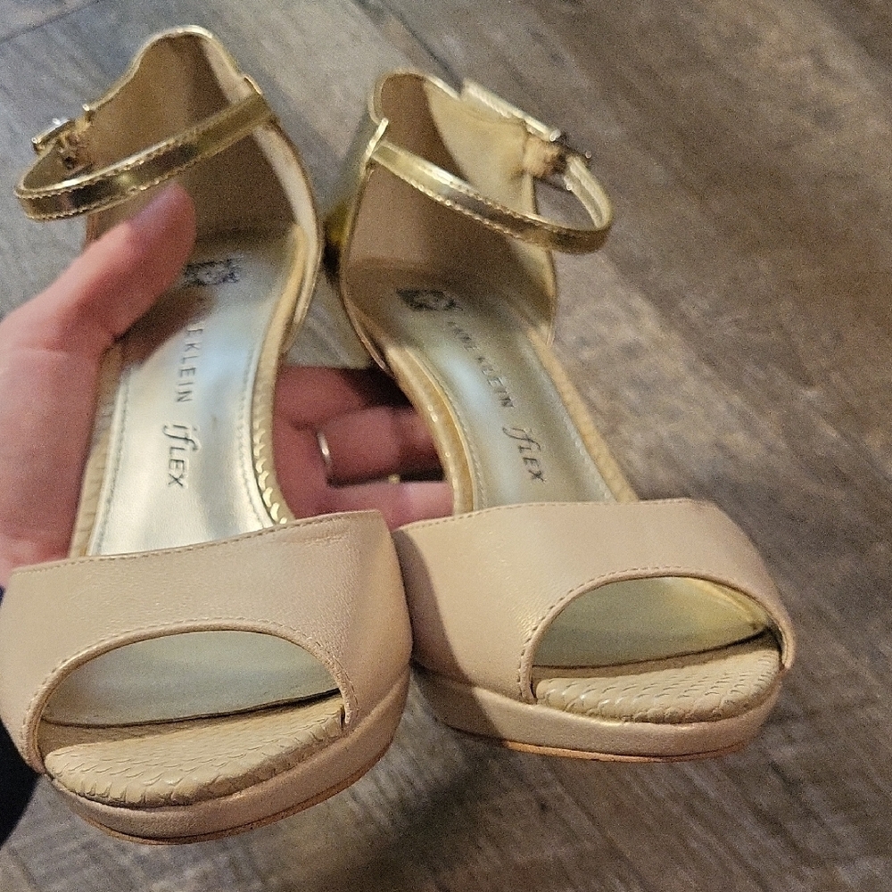 Anne Klein Gold and Cream Peep-Toe Heels - Picture 7 of 8